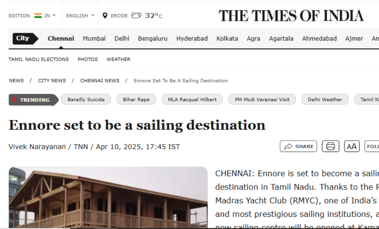 Ennore Set to Be a Sailing Destination